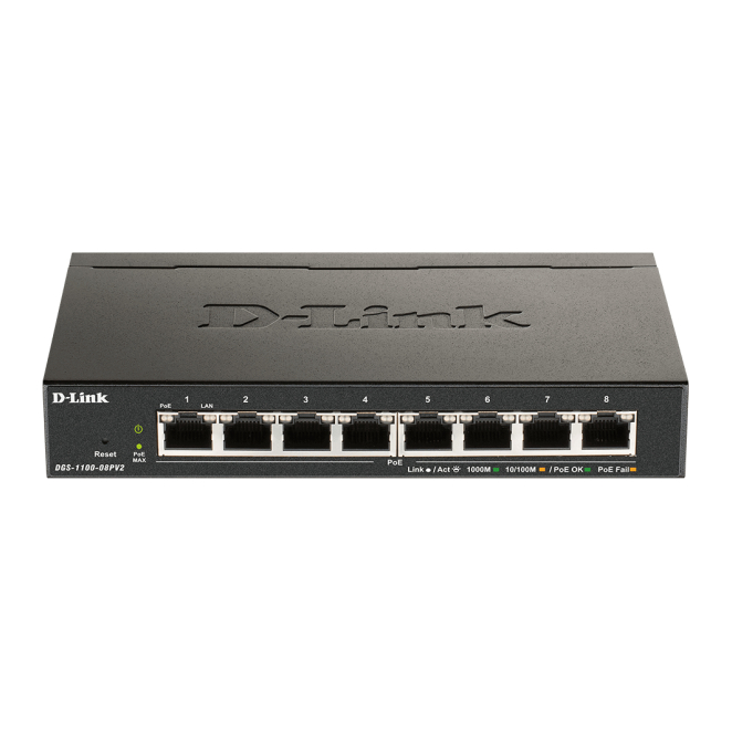 D-Link DGS-1100-08PV2 Gestionado L2/L3 Gigabit Ethernet (10/100/1000) Energía sobre Ethernet (PoE) Negro 2 D-Link DGS-1100-08PV2 switch empresarial vista frontal y trasera