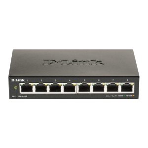 Switch gestionado D-Link DGS-1100-08V2 con puertos Gigabit Ethernet 10/100/1000 en color negro. SKU DGS-1100-08V2/E