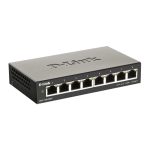 Switch gestionado D-Link DGS-1100-08V2 con puertos Gigabit Ethernet 10/100/1000 en color negro. SKU DGS-1100-08V2/E