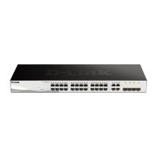 Switch gestionado D-Link DGS-1210-28 con 28 puertos, soporte L2 y L2+, tamaño 1U en color negro. SKU DGS-1210-28/E
