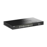 Imagen del switch gestionado D-Link DGS-1530-28P/E con capacidad Gigabit Ethernet (10/100/1000) y Energía sobre Ethernet (PoE) en color negro. SKU: DGS-1530-28P/E.
