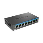 Vista frontal del switch D-Link DMS-108, no administrado, L2, con puertos Ethernet 2.5G, modelo SKU DMS-108/E