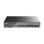 Imagen del D-Link DSS-200G-10MP/E, un switch gestionado L2 que soporta Gigabit Ethernet 10/100/1000 y cuenta con funcionalidad PoE, en color gris y formato 1U. SKU: DSS-200G-10MP/E.