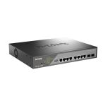 Imagen del D-Link DSS-200G-10MP/E, un switch gestionado L2 que soporta Gigabit Ethernet 10/100/1000 y cuenta con funcionalidad PoE, en color gris y formato 1U. SKU: DSS-200G-10MP/E.