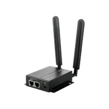 Vista frontal del router D-Link DWM-315, inalámbrico, con puerto Gigabit Ethernet y conectividad 4G en color negro. SKU DWM-315.