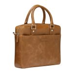 Vista frontal del maletín bronceado Dbramante1928 Rosenborg de 40,6 cm (16 pulgadas), SKU BG14GT001494, diseñado para portátiles