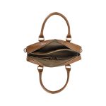 Vista frontal del maletín bronceado Dbramante1928 Rosenborg de 40,6 cm (16 pulgadas), SKU BG14GT001494, diseñado para portátiles