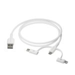 Cable USB de la marca nedbramante1928 de 1 metro, con conectores USB A, USB C, Micro USB-A y Lightning en color blanco, SKU CBX3A3WH7176