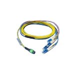 Cable de fibra óptica e InfiniBand de 5 metros de largo, marca DELL, modelo 470-ABGG, con conectores MTP a 4x LC multicolor, ideal para centro de datos.