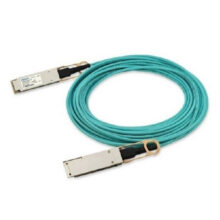 Cable de fibra óptica e InfiniBand Dell de alta velocidad, modelo 470-ACLU, con conector QSFP28 y longitud de 3 metros en color aguamarina.
