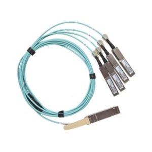 Imagen del cable de fibra óptica DELL 470-ACUH, 7 metros de longitud, tipo QSFP28-DD a 8x SFP28, color aguamarina, ideal para centros de datos.