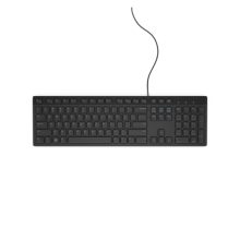 Teclado DELL con cable modelo KB216, disposición QWERTY Internacional, color negro, PN: 580-ADHK. Ideal para entornos de oficina y uso diario.
