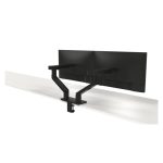 Soporte ajustable para dos monitores DELL, modelo MDA20, ideal para configuraciones duales de escritorio.