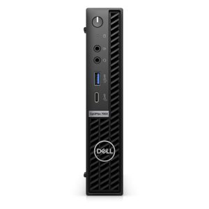 Imagen del DELL OptiPlex 7000 Mini PC en negro, equipado con Intel Core i7-12700T, 16 GB de RAM DDR4 y SSD de 512 GB, con Windows 11 Pro. SKU: N108O7000MFF_VP.