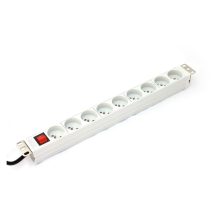 Imagen de la unidad de distribución de energía Digitus A-19-STRIP-4-IMP con 9 salidas AC y tamaño de 1U, color blanco.