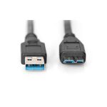 Cable de conexión Digitus USB 3.0 de alta calidad, A/M a Micro B/M. Modelo AK-300116-010-S, diseñado para alta velocidad de transferencia y durabilidad.