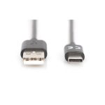 Vista del cable de conexión USB Type-C Digitus, modelo AK-300136-018-S, mostrando puertos Type-C y Type-A para una rápida transferencia de datos