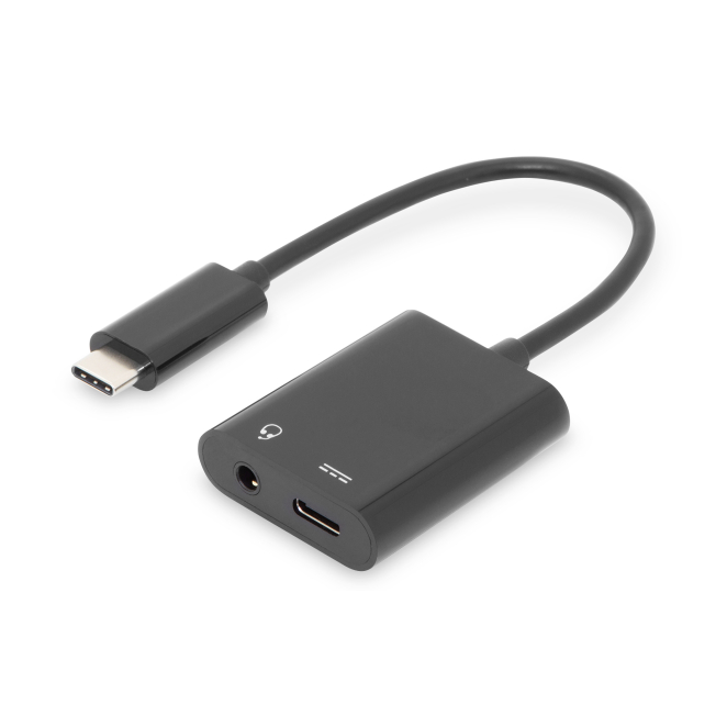 Digitus Adaptador USB Type-C a 3.5 mm con puerto adicional USB-C Adaptador Digitus USB Type-C a USB-C y toma de 3.5 mm AK-300400-002-S. Permite conectividad de auriculares y carga simultánea.