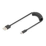 Digitus Cable en espiral USB 2.0 con conectores USB-A a USB-C, ideal para cargar o transferir datos, SKU AK-300430-006-S
