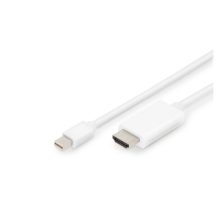 Digitus Cable adaptador mini DisplayPort a HDMI tipo A, modelo AK-340304-020-W, ideal para conectar dispositivos con mDP a pantallas HDMI.