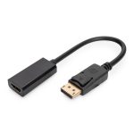 Imagen del cable adaptador Digitus DisplayPort a HDMI, modelo AK-340408-001-S, útil para conectar dispositivos con salida DisplayPort a pantallas HDMI.