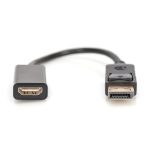 Imagen del cable adaptador Digitus DisplayPort a HDMI, modelo AK-340408-001-S, útil para conectar dispositivos con salida DisplayPort a pantallas HDMI.