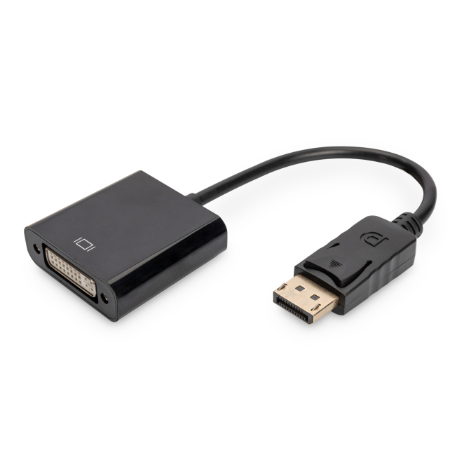 Digitus Cable adaptador DisplayPort a DVI con alta fidelidad de señal Imagen del cable adaptador Digitus DisplayPort a DVI, modelo AK-340409-001-S, diseñado para transmisión de alta calidad entre dispositivos.
