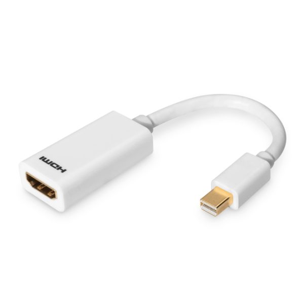 Cable adaptador de Digitus Mini DisplayPort a HDMI, compatible con alta resolución. SKU: AK-340411-001-W