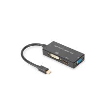Cable convertidor Digitus Mini DisplayPort 3 en 1, modelo AK-340419-002-S, con múltiples conectores para DisplayPort, HDMI y DVI