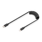 Cable en espiral de Digitus con USB 2.0 a USB-C y Lightning, SKU AK-600434-006-S, ideal para carga y transferencia de datos