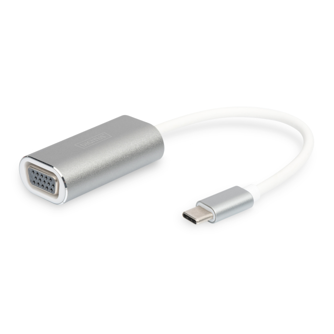 Digitus Adaptador gráfico USB Type-C a VGA con alta resolución Imagen del adaptador gráfico Digitus DA-70837 USB Type-C a VGA, ideal para conectar dispositivos modernos a monitores VGA.