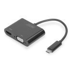 Adaptador Digitus USB Type-C a HDMI y VGA, modelo DA-70858, ideal para transmitir video a múltiples pantallas.