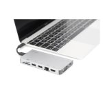 Imagen de la estación de conexión Digitus con 8 puertos USB Type C™ modelo SKU DA-70866. Accesorio ideal para portátiles con múltiples opciones de conectividad.