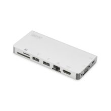 Imagen de la estación de conexión Digitus con 8 puertos USB Type C™ modelo SKU DA-70866. Accesorio ideal para portátiles con múltiples opciones de conectividad.