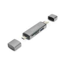 Digitus Dual Card Reader Hub con USB-C y USB 3.0, modelo DA-70886, ideal para dispositivos OTG