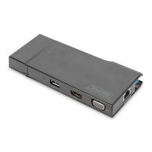Imagen de la estación de acoplamiento universal Digitus modelo DA-70894 con USB 3.0, ideal para viajes, compatible con portátiles.