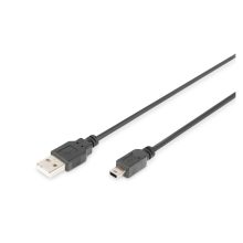 Imagen del cable de conexión USB 2.0 tipo A a Mini B de Digitus, modelo DB-300130-010-S con una longitud de 1 metro