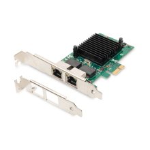 Imagen de la Digitus tarjeta PCI Express Gigabit Ethernet dual, modelo DN-10132, que incluye 2 puertos para conexión de red.
