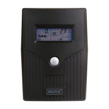 Imagen del sistema de alimentación ininterrumpida UPS Digitus DN-170064-LCD con 0,8 kVA y 480 W, mostrando 2 salidas AC. SKU DN-170064-LCD
