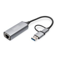 Adaptador Gigabit Ethernet USB Type-C 2.5G de Digitus, con conexiones USB-C y USB A para alta velocidad - SKU DN-3028