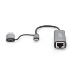 Adaptador Gigabit Ethernet USB Type-C 2.5G de Digitus, con conexiones USB-C y USB A para alta velocidad - SKU DN-3028