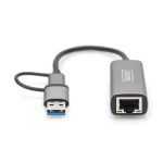 Adaptador Gigabit Ethernet USB Type-C 2.5G de Digitus, con conexiones USB-C y USB A para alta velocidad - SKU DN-3028