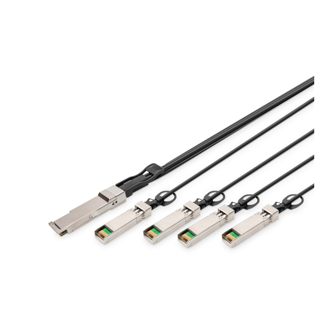 Digitus Cable de conexión directa 40G QSFP+ a 4XSFP+ 2 metros Cable de conexión directa de la marca Digitus con una capacidad de transferencia de 40G, compatible con módulos QSFP+ y 4XSFP+, longitud de 2 metros. SKU: DN-81322
