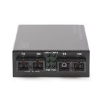 Convertidor de medios Digitus modelo DN-82124 con conectores SC para multimodo y monomodo, ofrece conexión Gigabit.