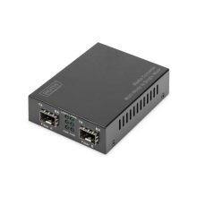 Vista del convertidor de medios Digitus SFP Gigabit multimodo y monomodo, modelo DN-82133. Ideal para conexiones de fibra óptica de alto rendimiento.