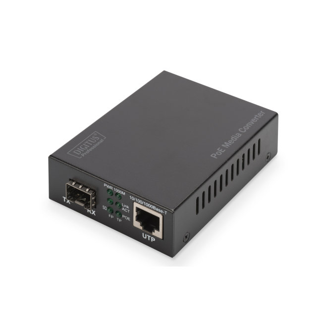 Digitus Convertidor de Medios Gigabit PoE con Conexión RJ45 y SFP Convertidor de medios Gigabit PoE de la marca Digitus con conexión RJ45 y SFP, modelo SKU: DN-82140