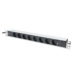 Regleta de enchufes Digitus de aluminio con 8 tomas de tierra y enchufe de seguridad, modelo DN-95401, con cable de 2 metros