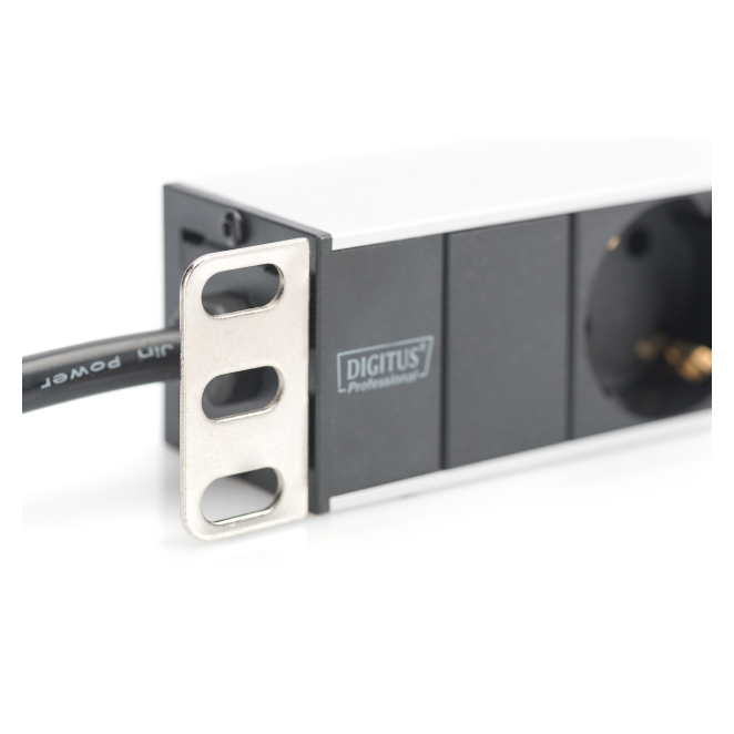 Digitus Regleta de enchufes con perfil de aluminio, toma de alimentación con 8 tomas de tierra, enchufe de seguridad con cable de 2 m 2 Beneficio de enchufes girados 45 grados para fácil acceso y gestión del espacio de la regleta Digitus