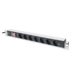 Digitus Regleta de enchufes de aluminio con 7 tomas de tierra, enchufe de seguridad y cable de 2 metros. SKU DN-95402
