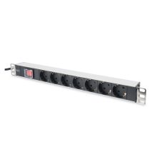 Digitus Regleta de enchufes de aluminio con 7 tomas de tierra, enchufe de seguridad y cable de 2 metros. SKU DN-95402